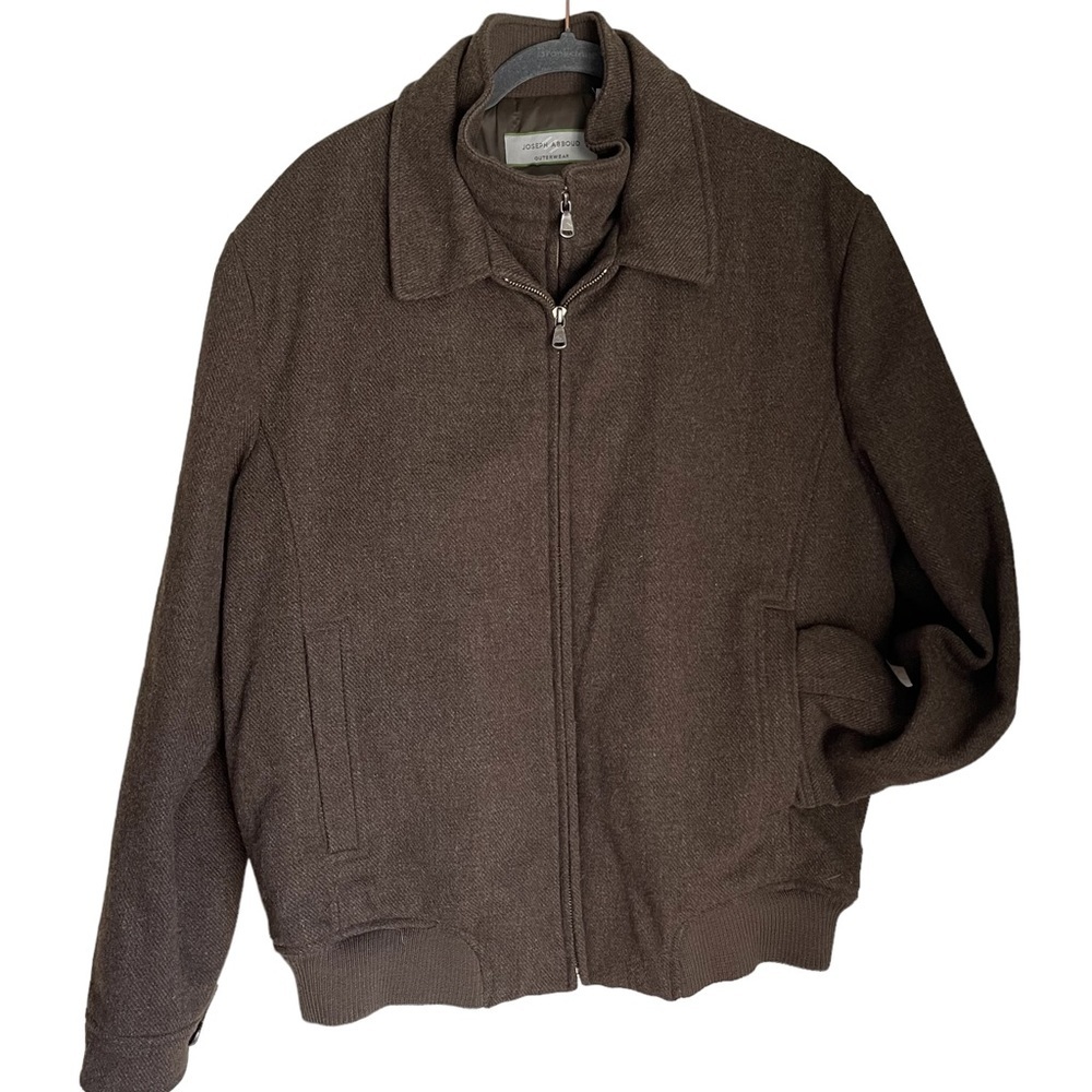 Joseph Abboud Outerwear Brown Wool Blend Bomber Jacket Size: L